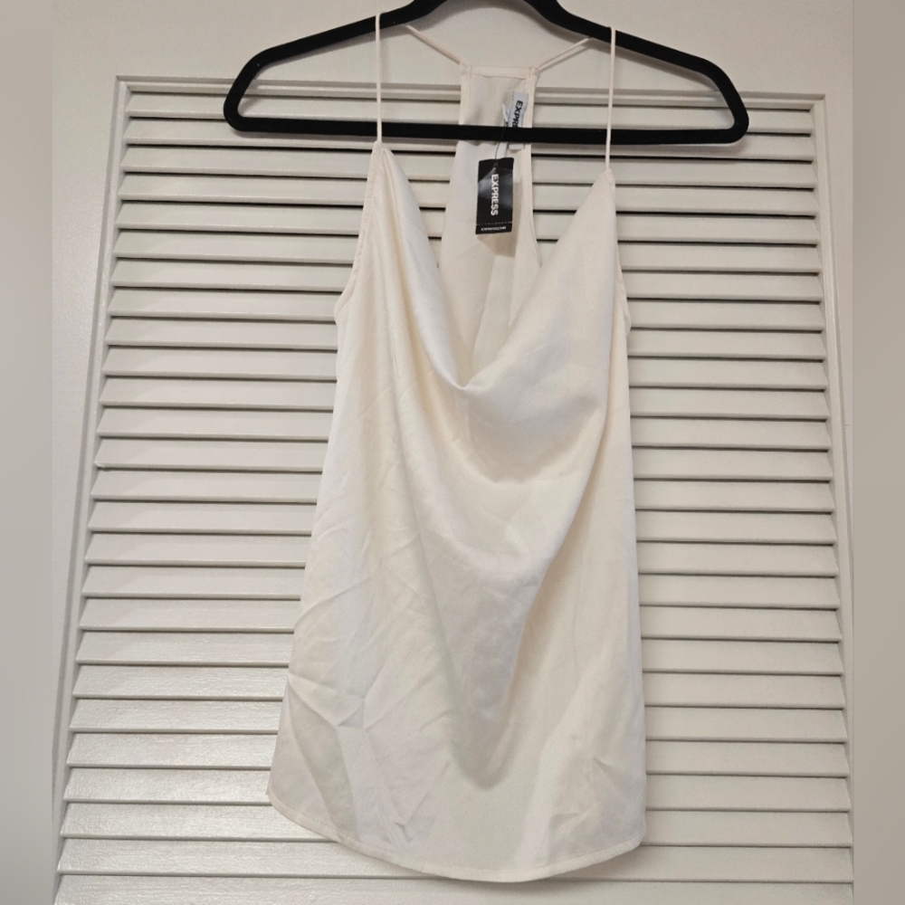 Express - (NWT) Cream Faux Satin Lightweight Sleeveless Racerback Evening Top
